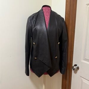 Tahari Black Draped Leather Jacket